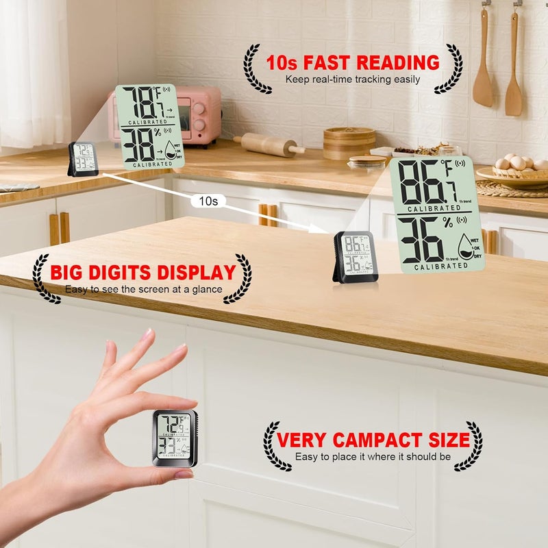 AyayaBoss 3 Pack Room Thermometer Indoor Hygrometer for Home, Digital Sensor Mini Humidity Gauge Meter, Temperature Humidity Monitor for Bedroom, Pet, Plant - Battery Included - Image 3